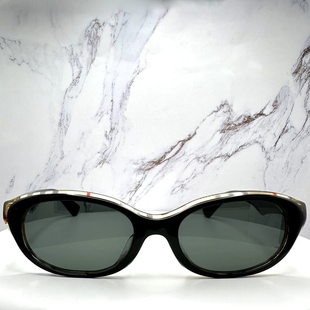 New Burberry Sunglasses Black Vintage Check Oval Gold Logo Womens New BURBERRY - Picture 2 of 16
